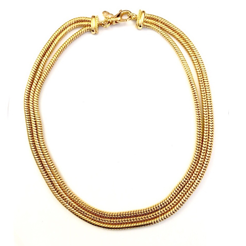 Dior Triple Strand Foxtail Gold Tone Logo Necklace